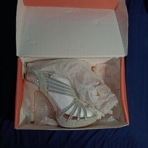 Silver rhinestone heels